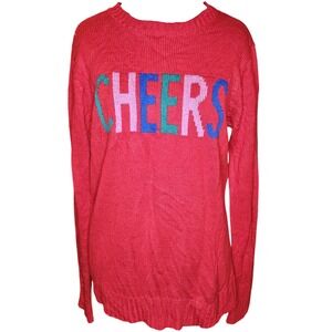 St. Johns Bay Womens Med Red Multi Color Letters Cheer Christmas Sweater Shirt